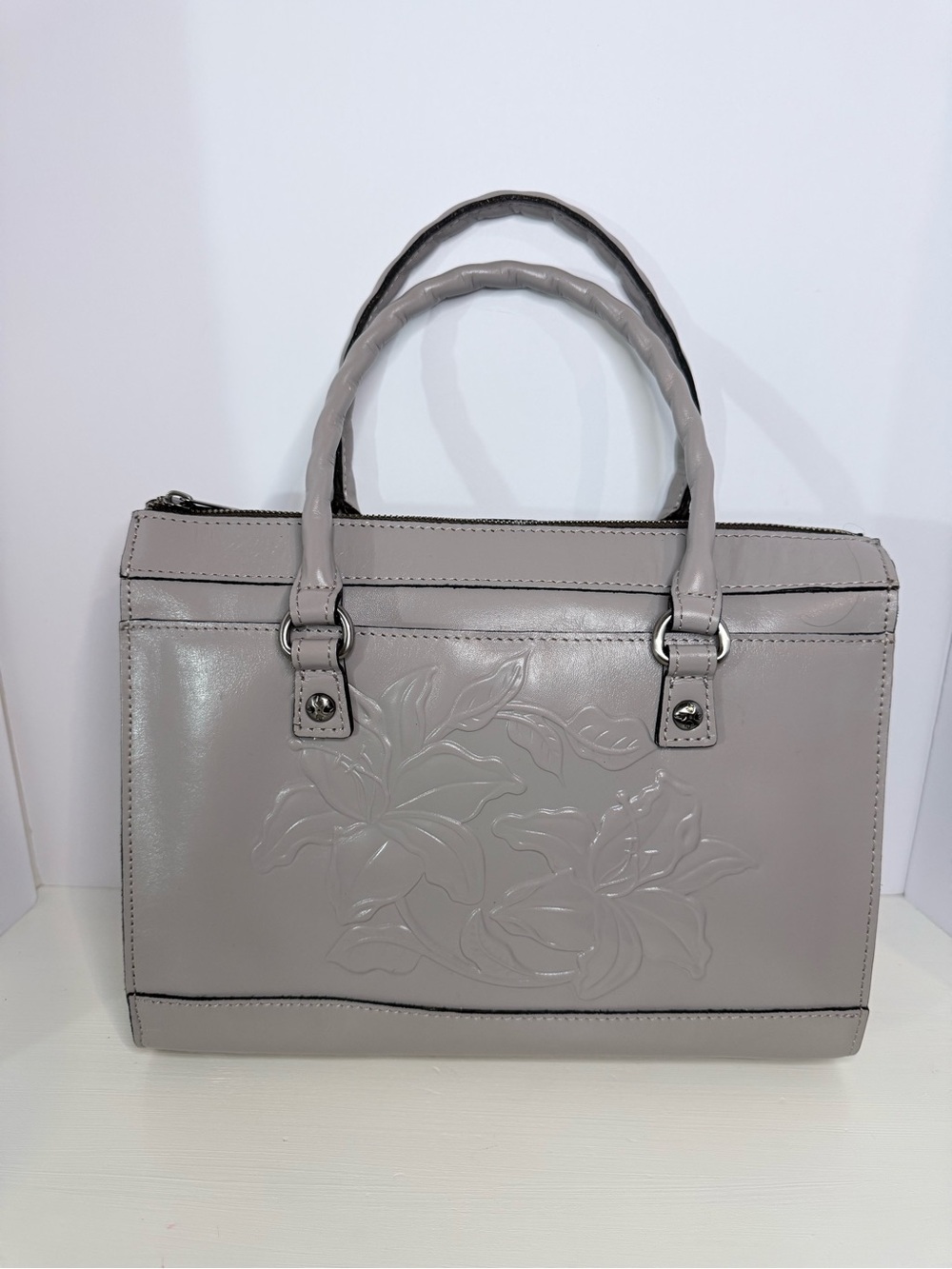 Patricia Nash Josselin Stone Tooled Floral Embossed Leather Satchel Crossbody